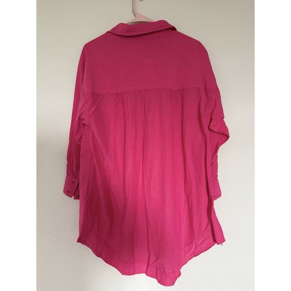 Pilcro Anthropologie Oversized Pink Tunic Blouse Size XS Raw Hem Beachy Boho Top - Picture 2 of 11